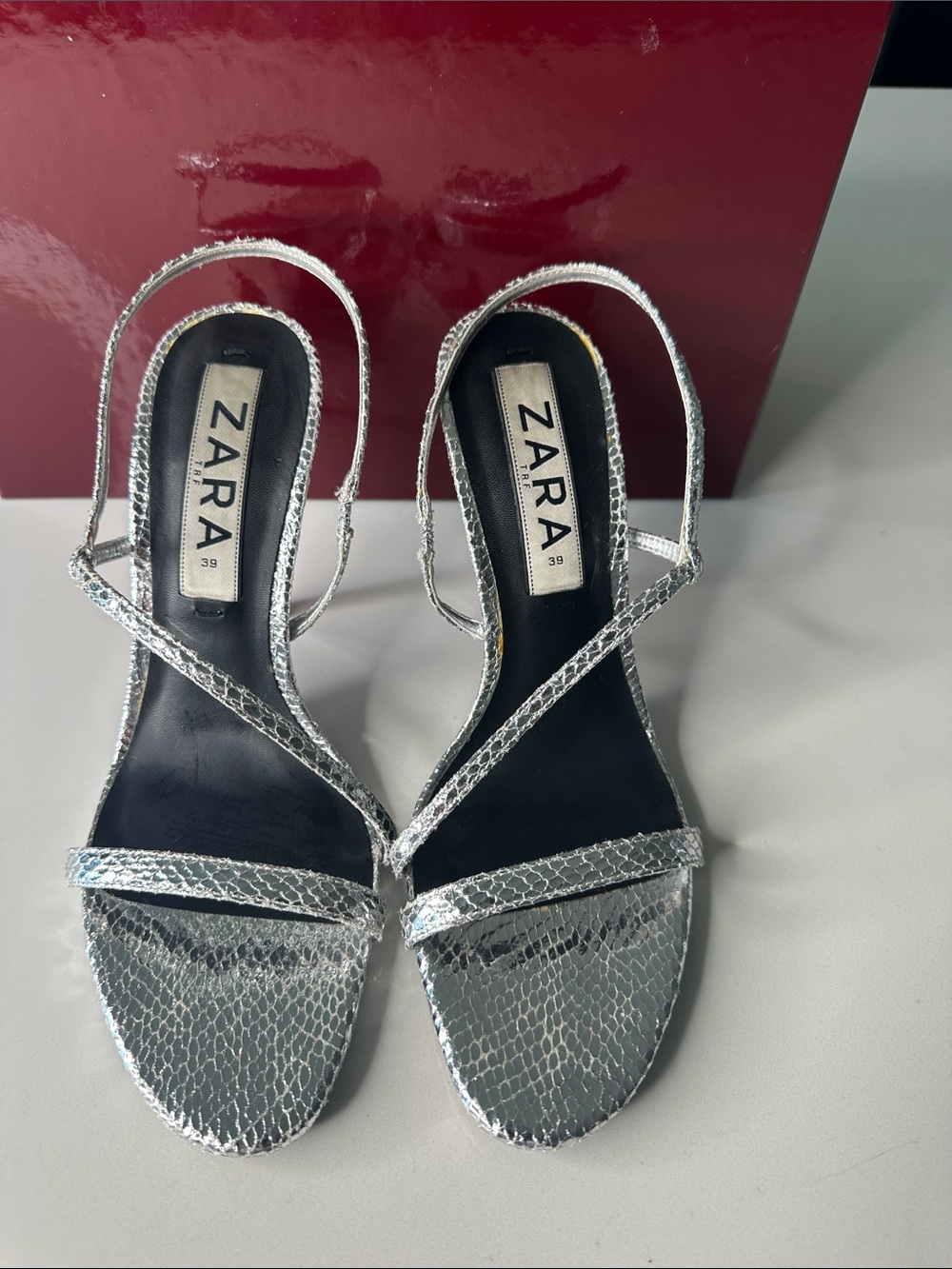 Zara Silver Snake Metallic Strappy Women's Sandals Size 39